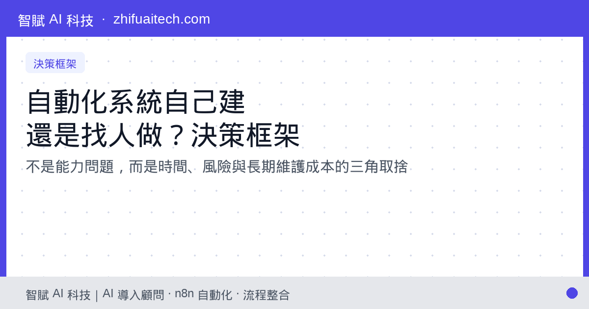 自動化系統要自己建還是找人做?中小企業的自建 vs 外包決策框架