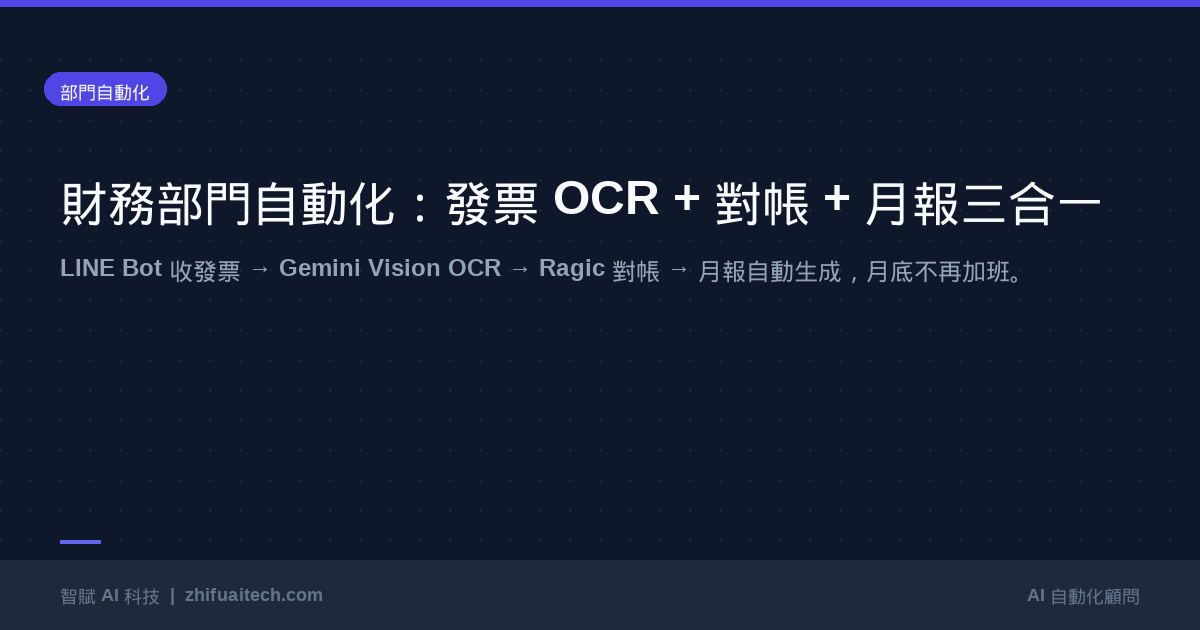 財務部門完整自動化:發票 OCR + 對帳邏輯 + 月報生成三合一 n8n 實作