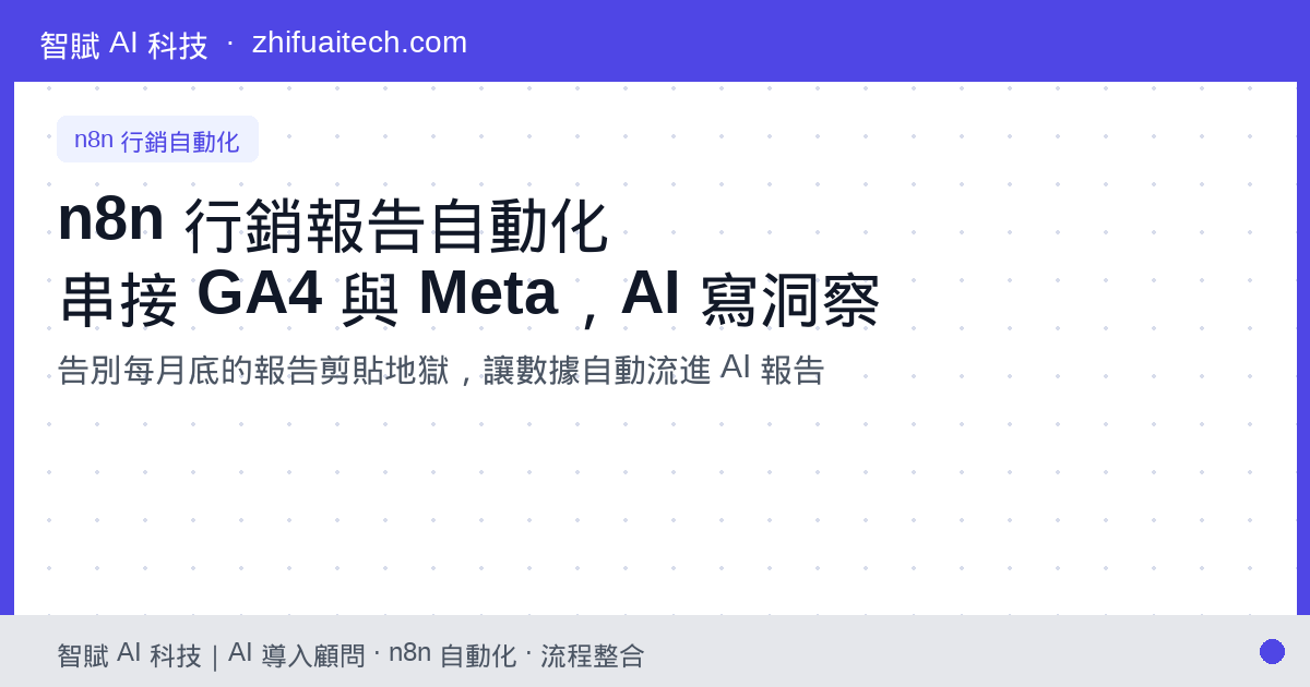 n8n 行銷報告自動化：串接 GA4 與 Meta，用 AI 寫出客戶看得懂的洞察