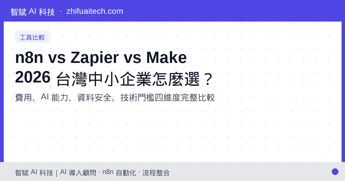 n8n vs Zapier vs Make 三方完整比較：2026 台灣中小企業怎麼選？